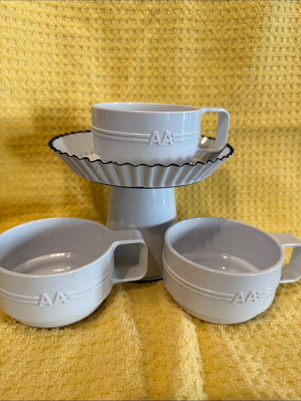Vintage AA Branded White plastic Stackable Coffee Cups - Set of 3